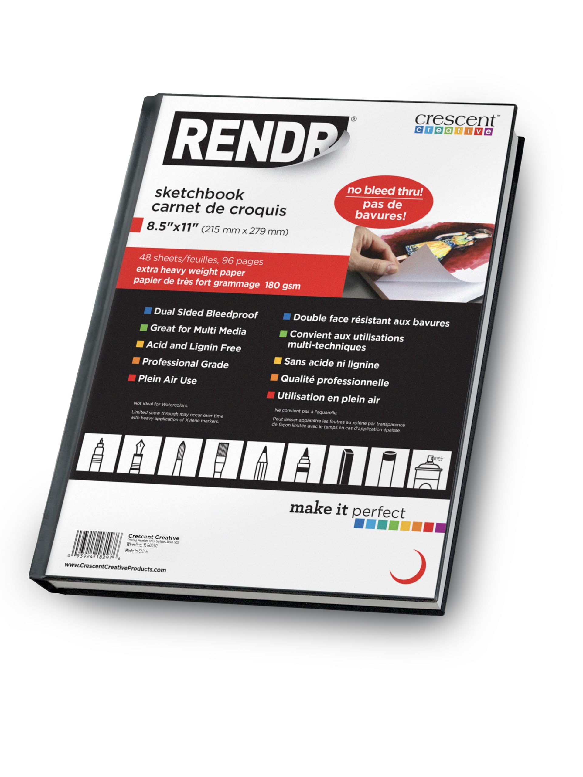 Amazon.com: RENDR Hardbound Sketchbook 8.5x11, Bleed-Proof Paper